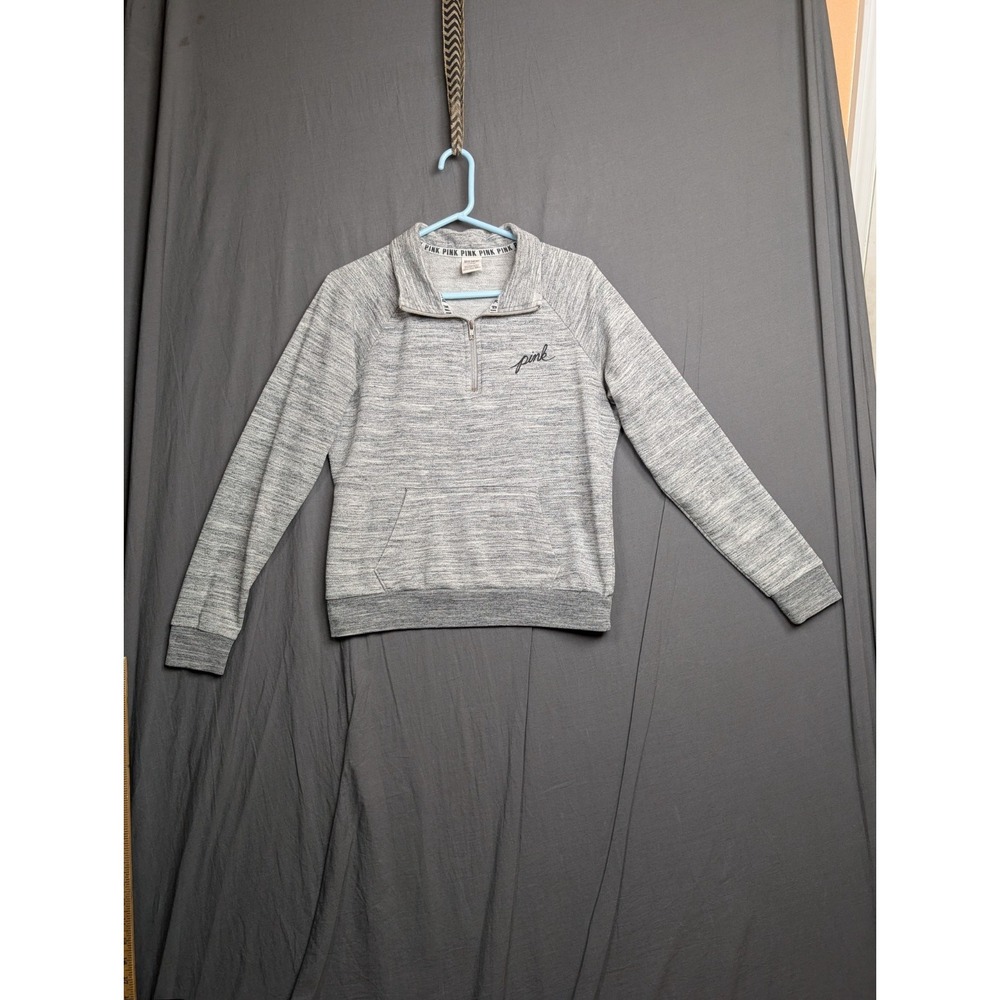 Victorias Secret Pink 1/4 Zip Pullover Sweater Gray Size Medium